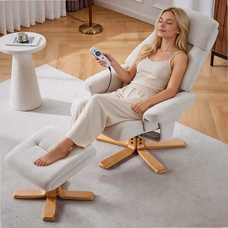 360° Swivel Recliner Chair with Heat and Massage, Fabric Upholstered Lounge Rock