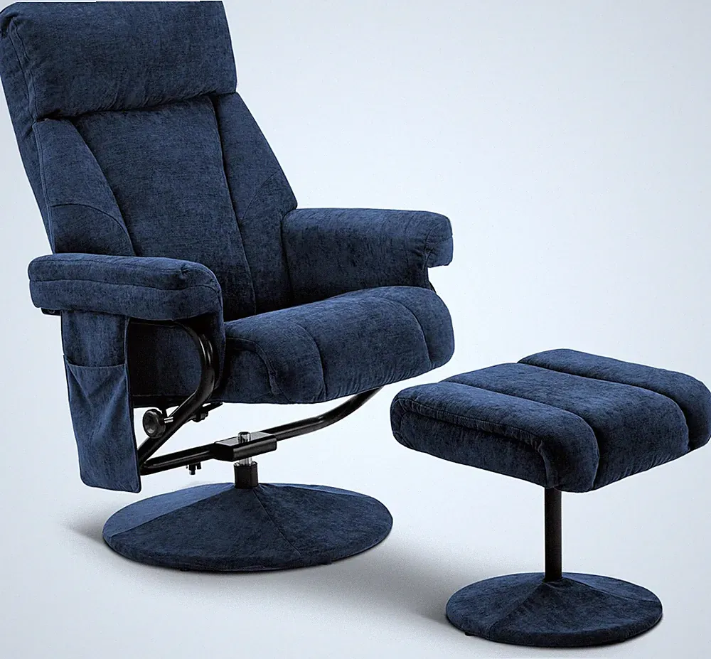 Blue Swivel Recliner with Ottoman & Vibration Massage for Small Spaces