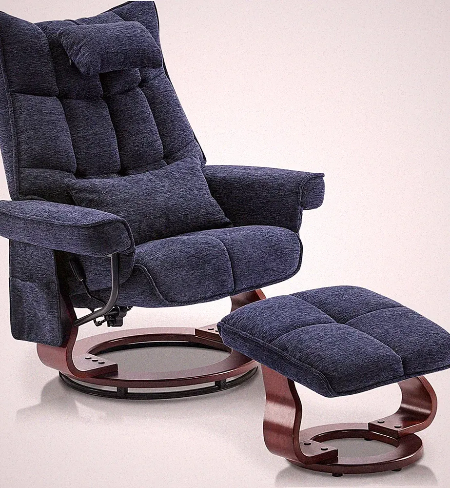 Blue Swivel Recliner with Ottoman & Vibration Massage - Perfect for Small Spaces