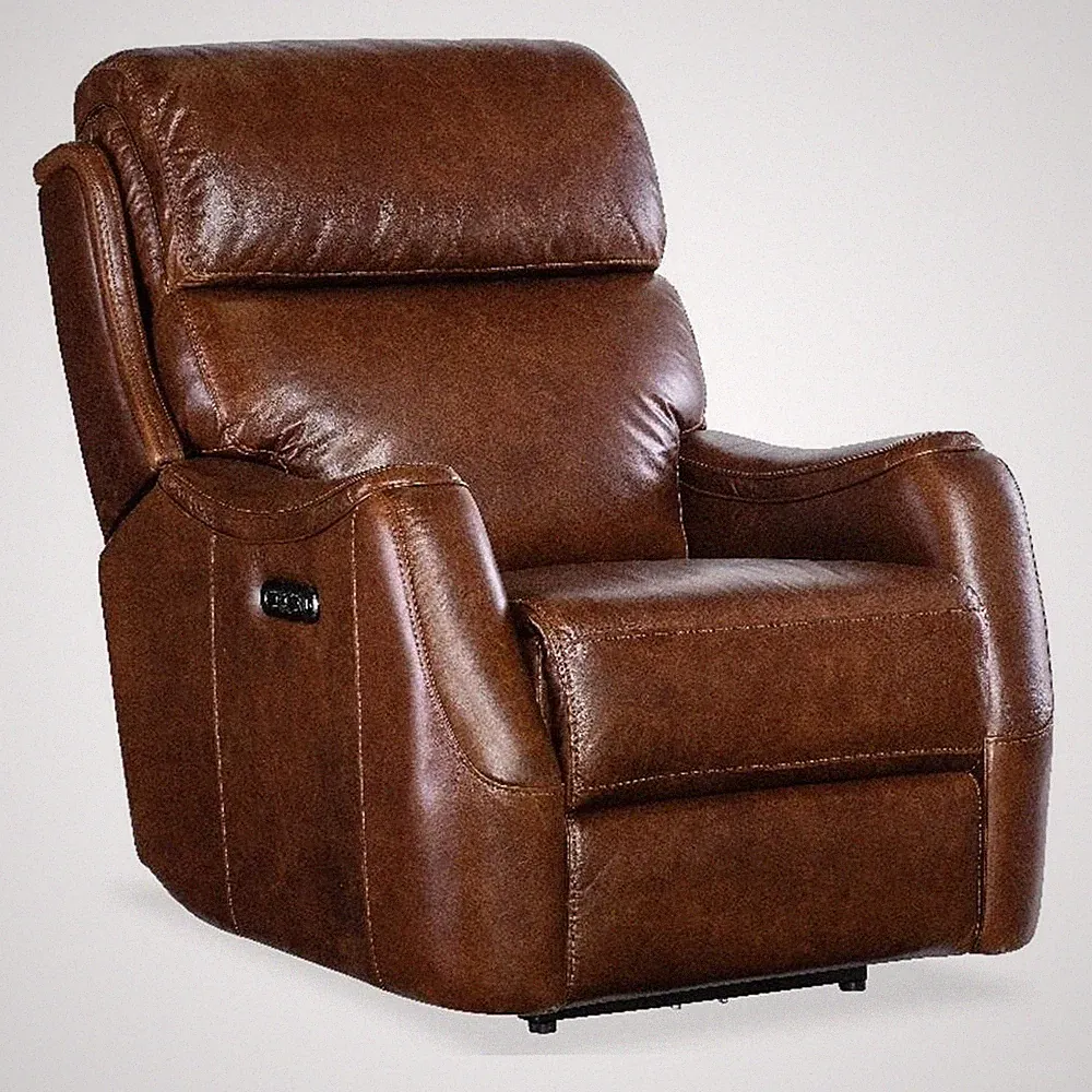 Bowery Hill Contemporary Zero Gravity Leather Power Recliner in Brown
