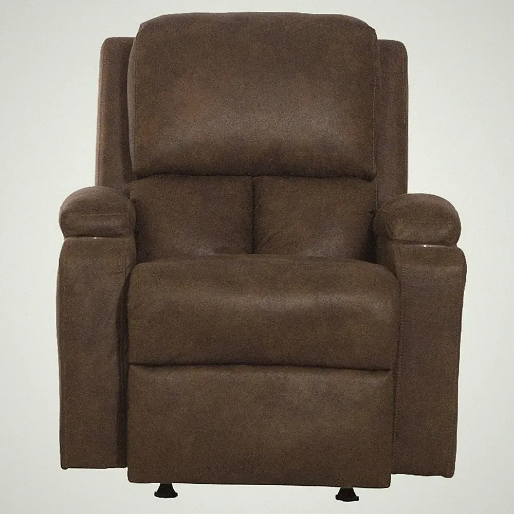 Bowery Hill Rocker Recliner with Two Cupholders in Brown Polyester Fabric