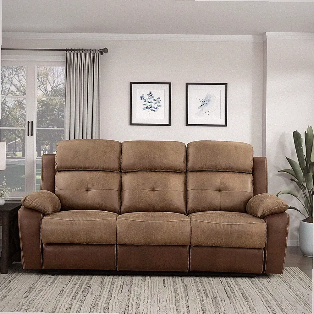 Brown Marianna Double Reclining Sofa in Polished Microfiber for Ultimate Comfort