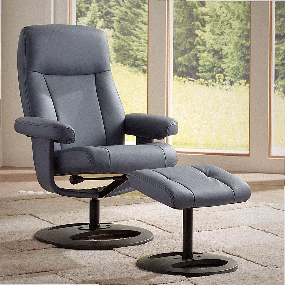 Bruce Bermuda Gray Faux Leather Swivel Recliner and Ottoman