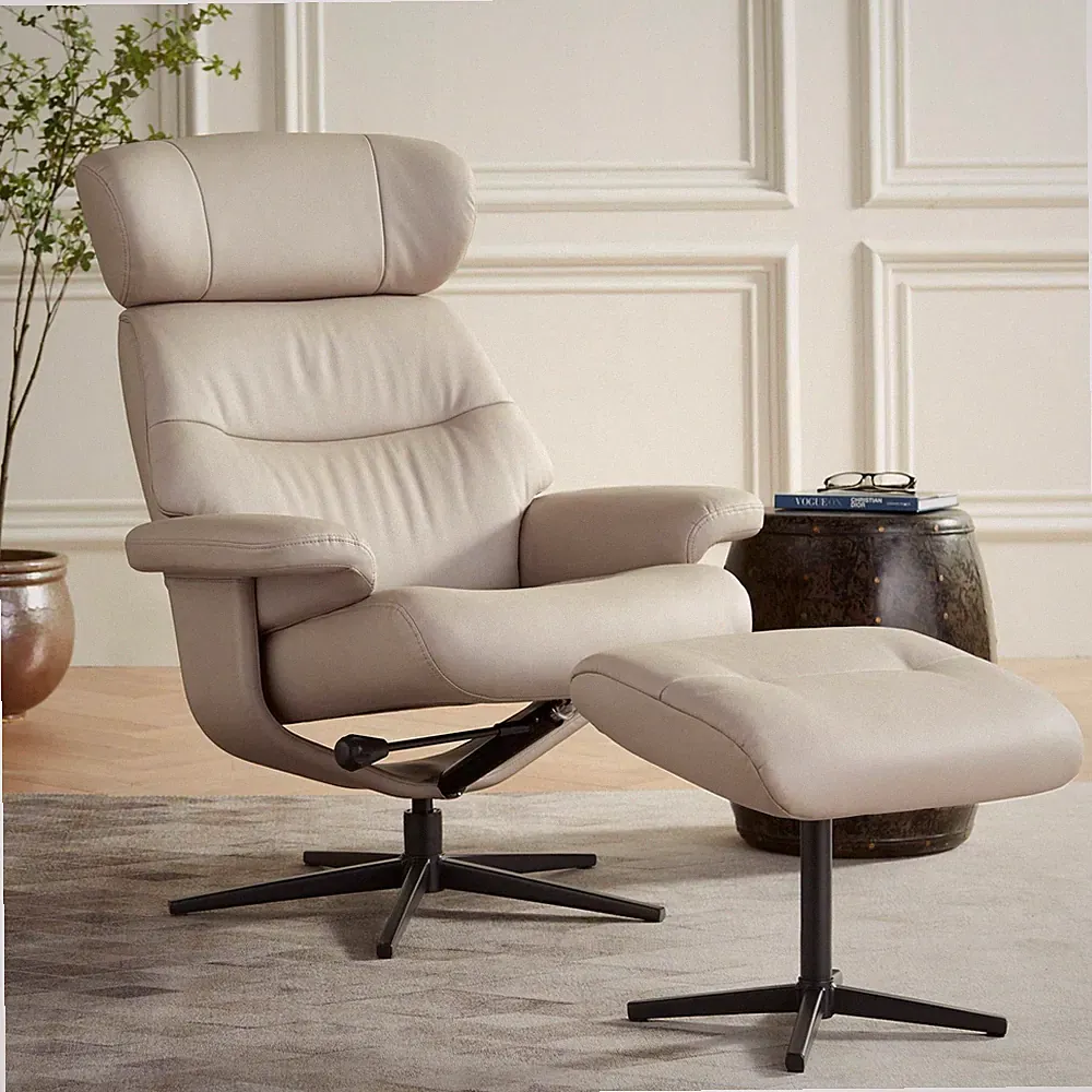 Bruce Mushroom Faux Leather Swivel Recliner and Slanted Ottoman