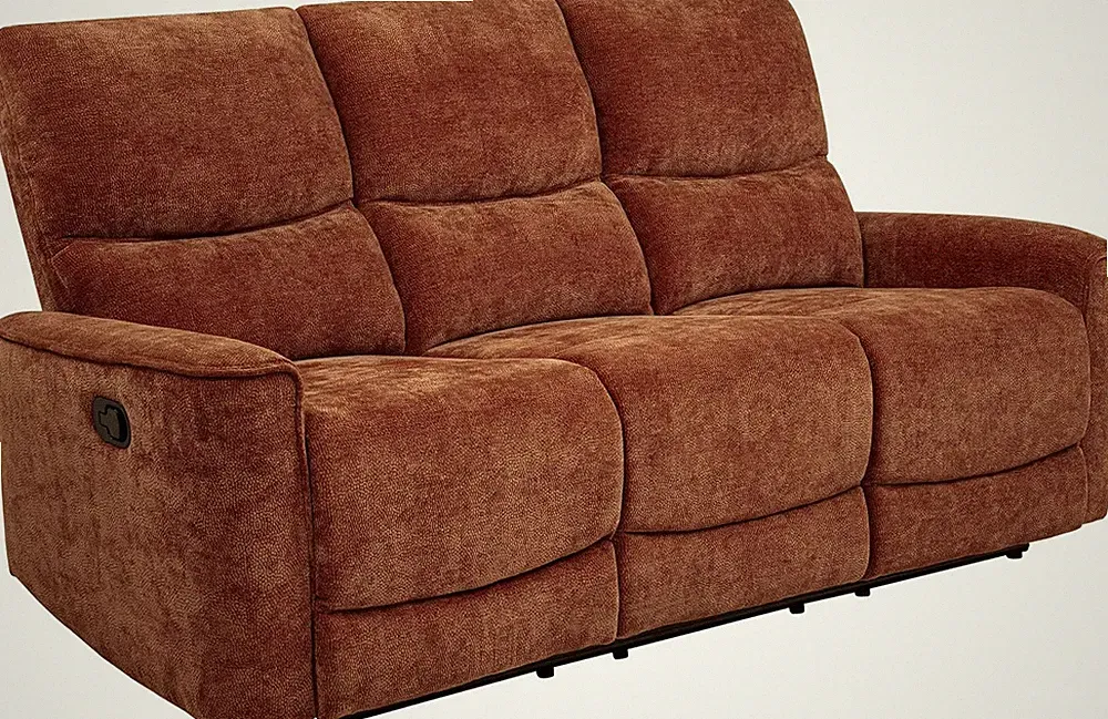 Burnt Orange Reclining Sofa with Channel-Tufted Backrest and Foam Padding
