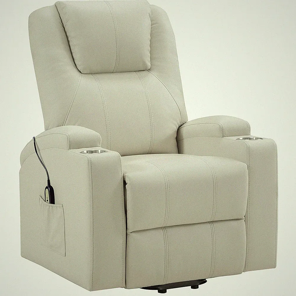Coaster Armstrong Transitional Faux Leather Power Lift Massage Recliner in Ivory