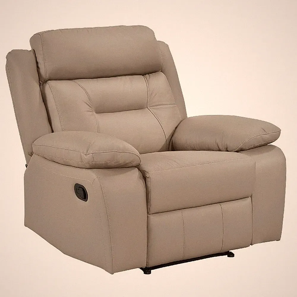 Conia Manual Reclining Chair-Latte Beige Top Grain Leather Cushions