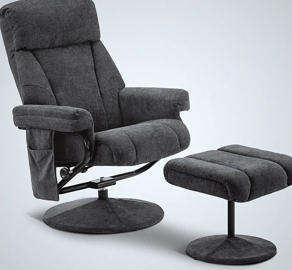 Dark Grey Swivel Recliner with Ottoman & Vibration Massage for Small Spaces