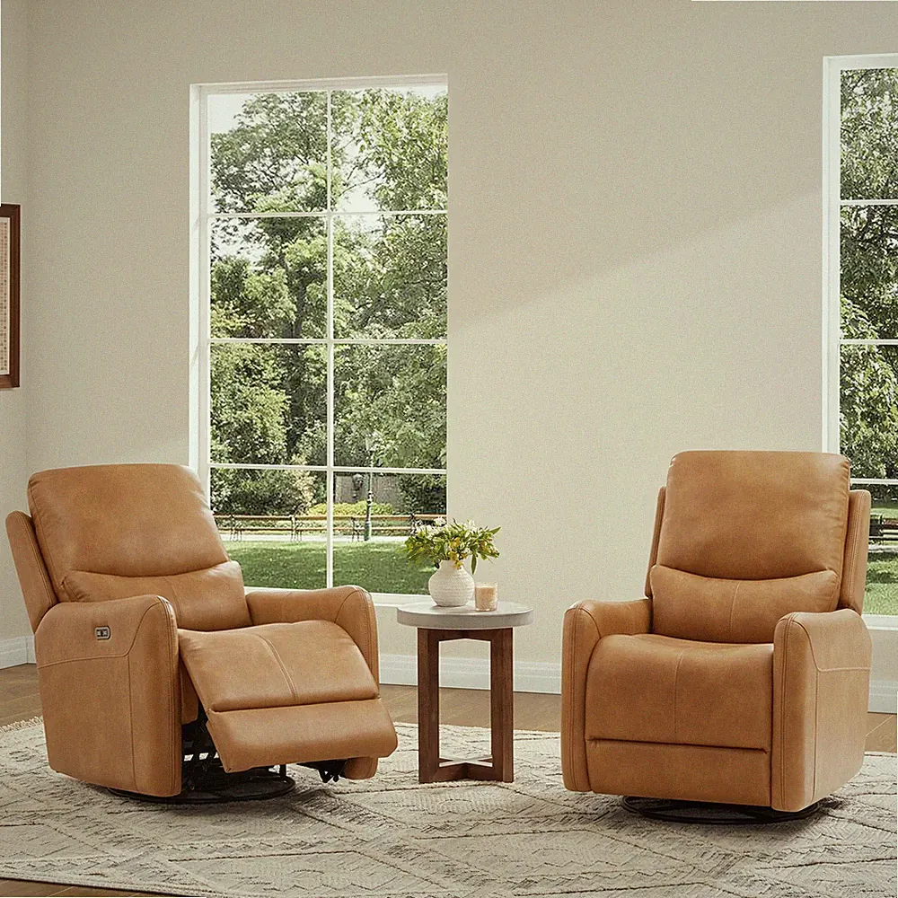 Dublin 30" Swivel Power Recliner Arm Chair Saddle Brown Faux Leather