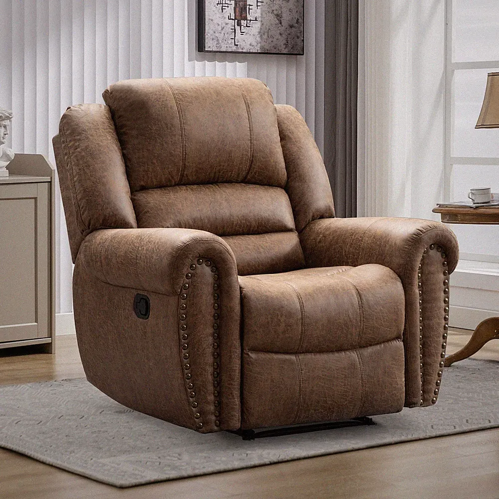 EBELLO Leather Recliner Chair Classic Traditional Manual Recliner with Rivets