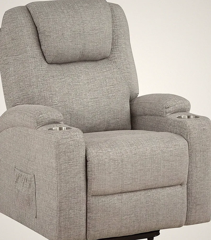 Evander Light Gray Chenille Power Lift Recliner for Ultimate Comfort