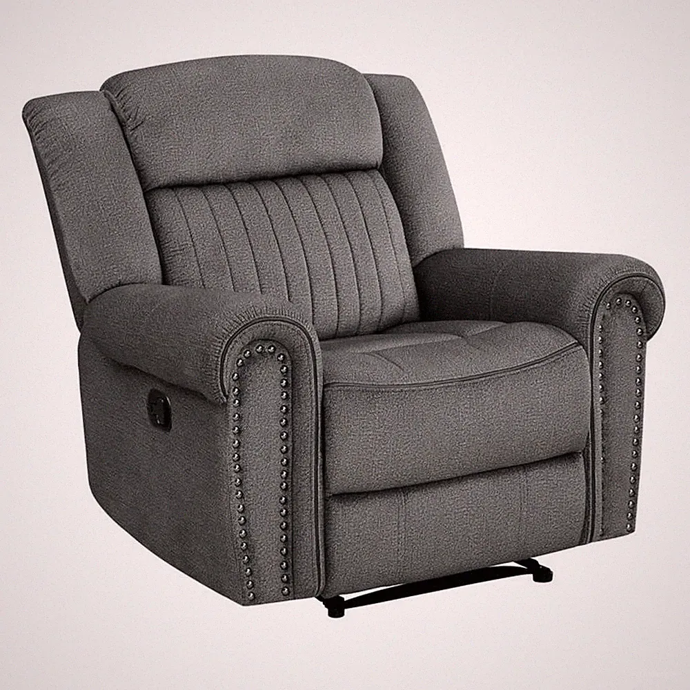 Lexicon 19.5" Transitional Wood and Polyester Reclining Chair in Charcoal