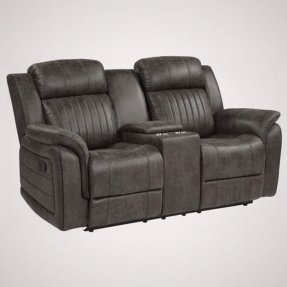 Lexicon Centeroak Microfiber Double Reclining Loveseat with Center Console Gray