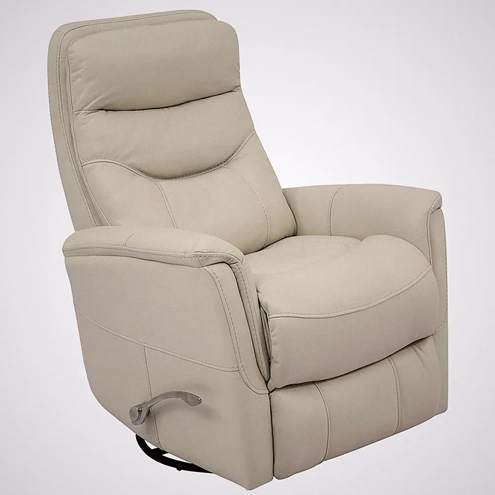 Maklaine Leather Manual Swivel Glider Recliner in Ivory Finish