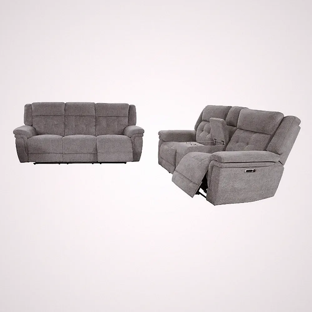 Pemberly Row Contemporary Bristol Grey Power Reclining Sofa and Loveseat