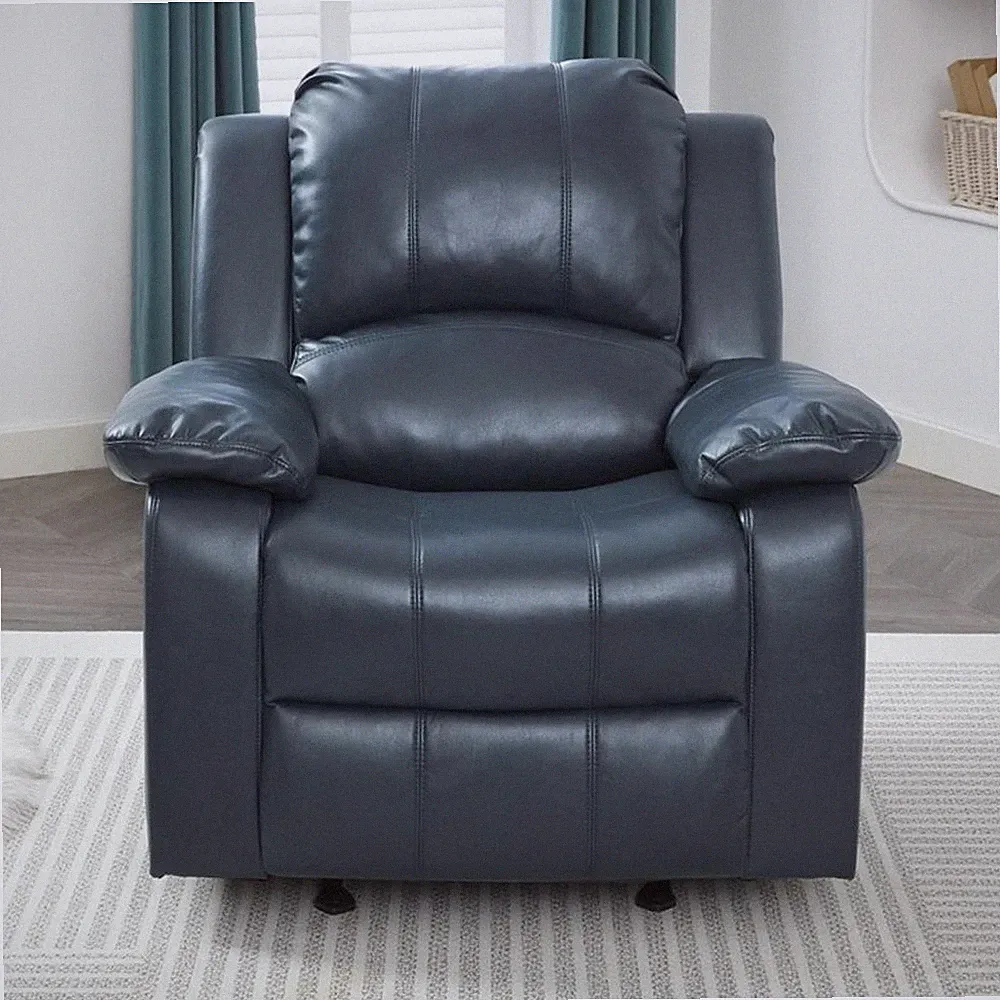 Pemberly Row Faux Leather Glider Rocker Recliner in Midnight Blue
