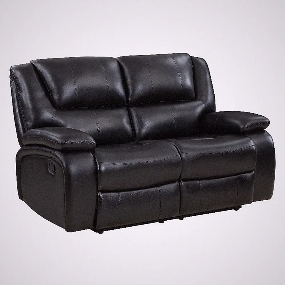 Pemberly Row Faux Leather Upholstered Motion Reclining Loveseat Black