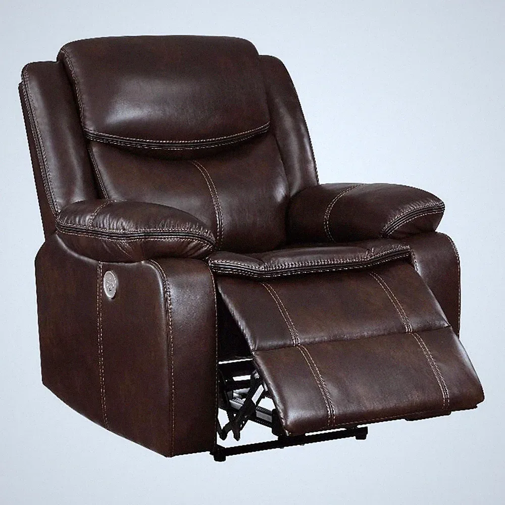 Pemberly Row Faux Leather Upholstered Power Recliner Chair Dark Brown
