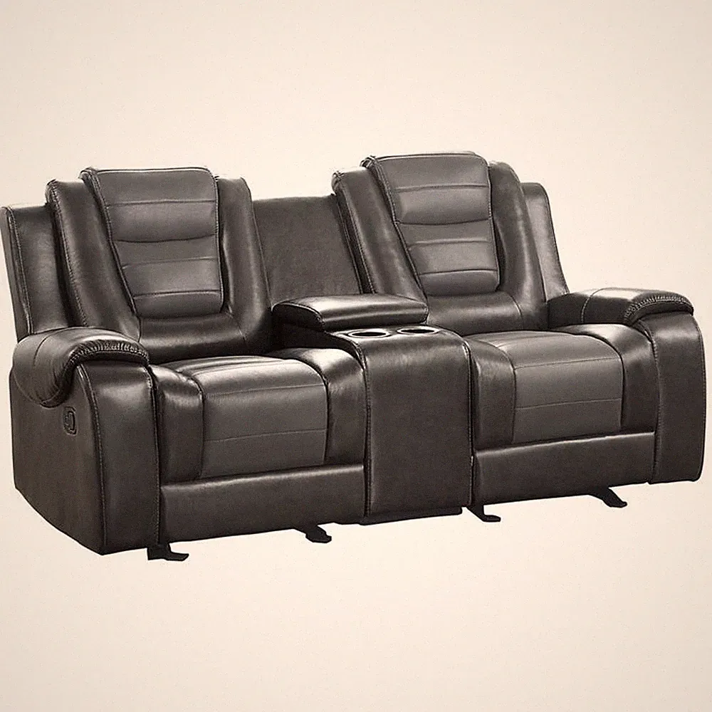 Pemberly Row Transitional Faux Leather Double Glider Reclining Loveseat in Gray