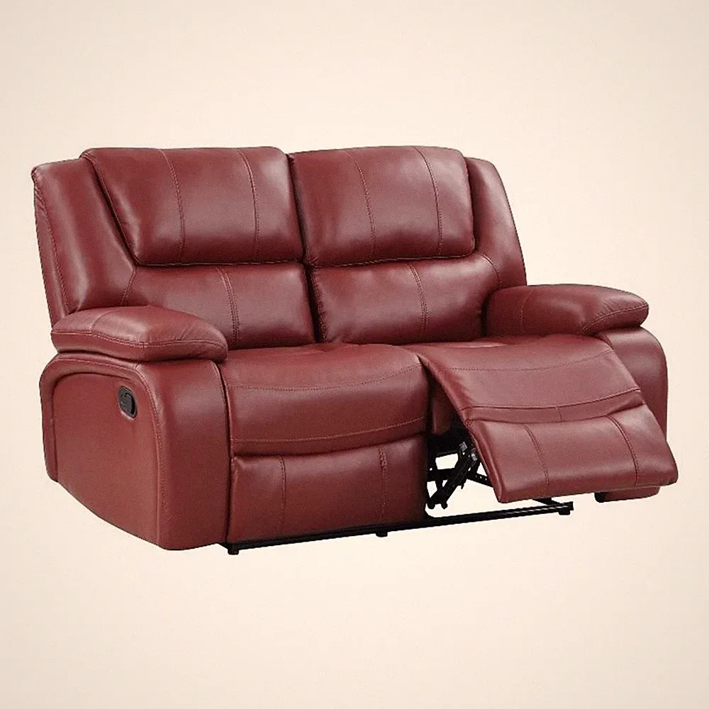 Pemberly Row Transitional Faux Leather Upholstered Motion Loveseat Red
