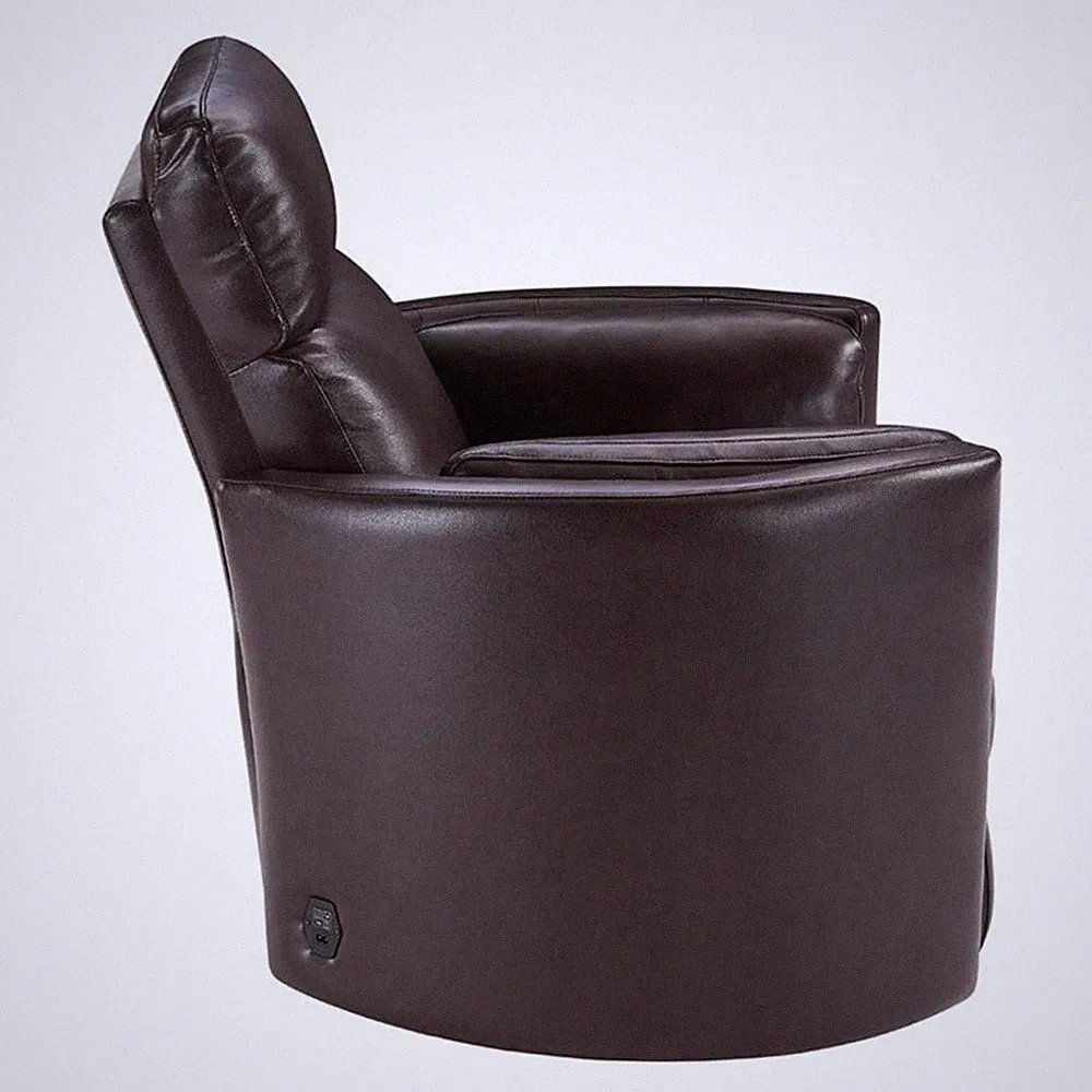 Pemberly Row Transitional Leather Power Cordless Swivel Glider Recliner in Brown
