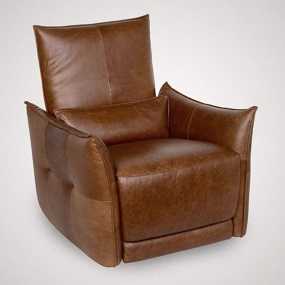 Pemberly Row Transitional Top Grain Leather Recliner Arm Chair in Brown