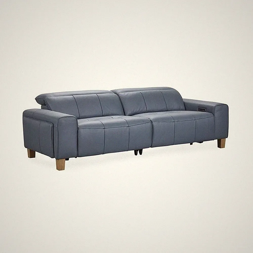 Pemberly Row Zero Gravity Power Recliner Leather Sofa in Blue