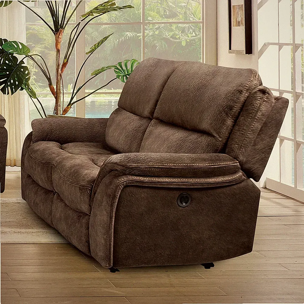 Rock Haven 68" Dark Brown Power Recline Loveseat with Pillow Top Arms