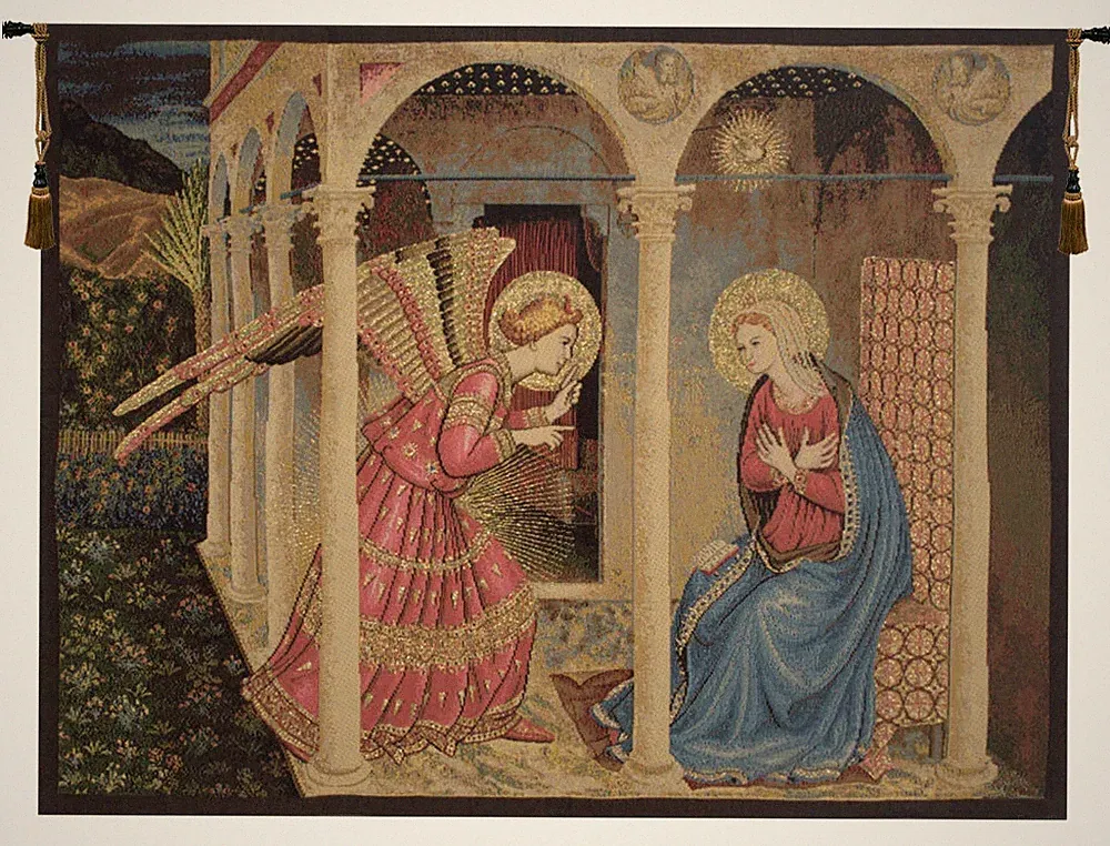 Sacred Annunciation An Italian Tapestry Wallhanging 40x53, 18x24 in New