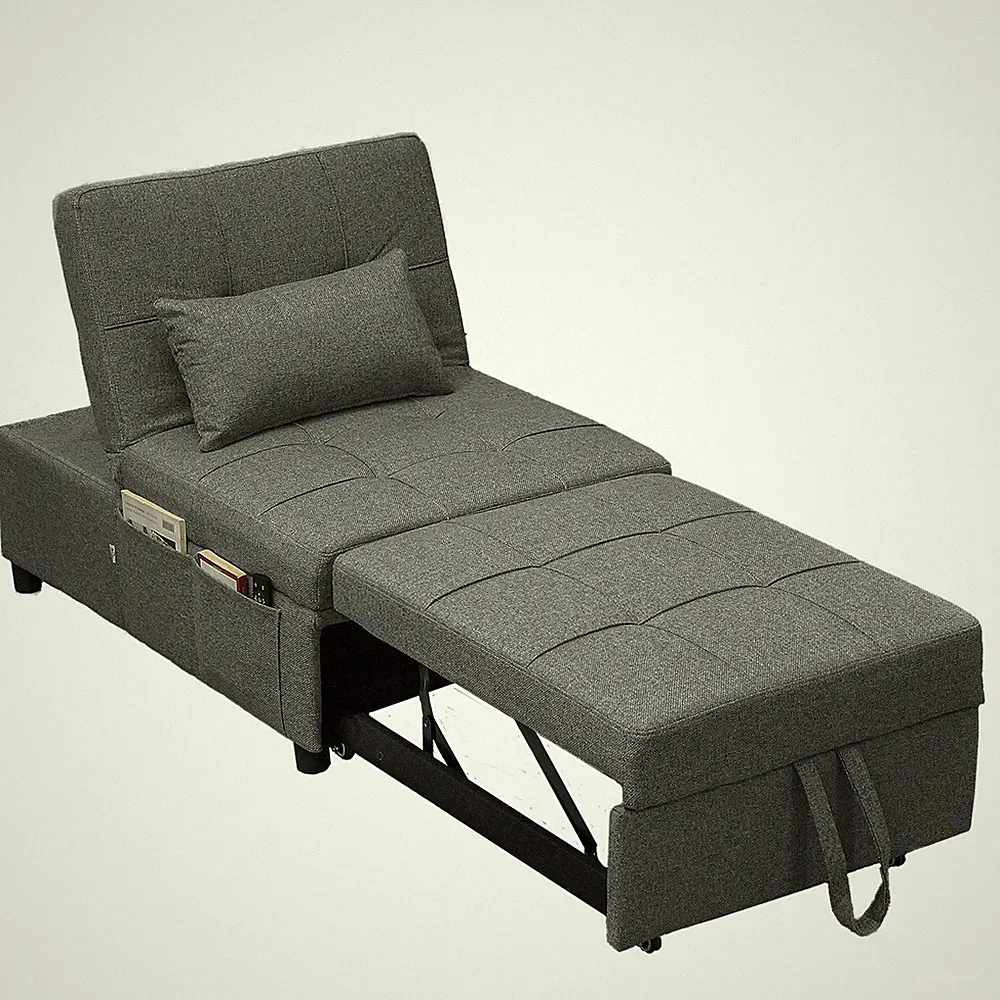 Sleeper Chair Bed Charcoal Grey Linen 4-in-1 Pull-Out Recliner to 182cm & Chaise