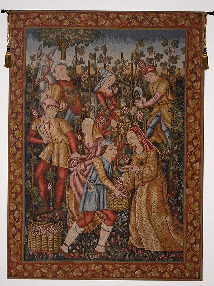 Vendanges French Tapestry - Medieval & Wine Feast Wall Decor Woven in France